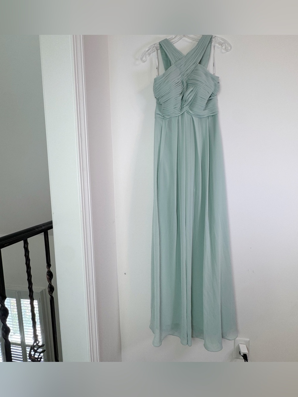 AW Bridal Chiffon Crisscross halter neck bride maid dress pleated details green